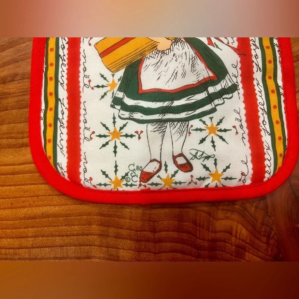 Vintage Christmas Girl Present Kitchen & Holly Hobbie Wisher Joy Pot Holders